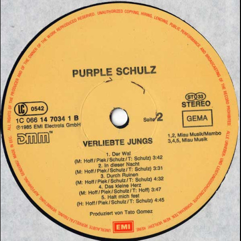 Purple Schulz - Verliebte Jungs (1985) [1LP]