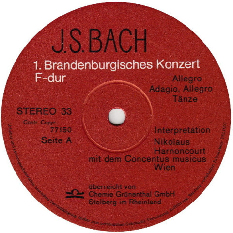 Johann Sebastian Bach - Nikolaus Harnoncourt / Günter Noris - 1721 1971 - Brandenburgisches Konzert 1 F-dur (1971) [1LP]