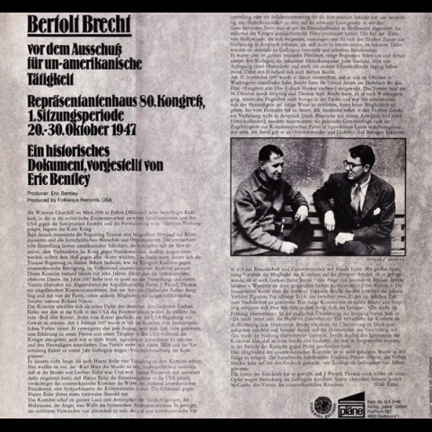 Bertolt Brecht - Vor Dem Ausschuß Für Un-Amerikanische Tätigkeit (1978) [1LP]