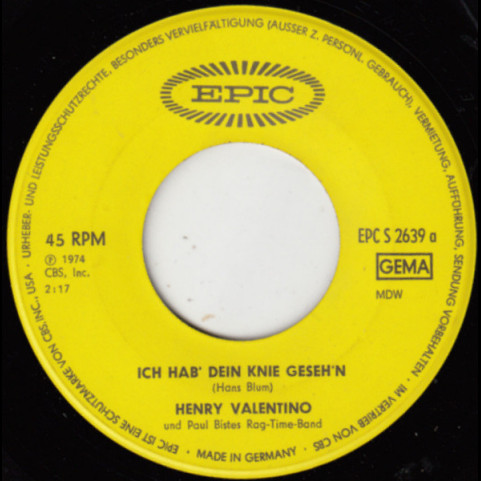 Henry Valentino Und Paul Bistes Rag-Time-Band - Ich Hab' Dein Knie Geseh'n (1974) [7"]