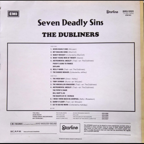 Dubliners, The - Seven Deadly Sins (1972) [1LP]