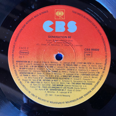 Generation 60 - Interprete 45 Hits Des Années 60 (1981) [1LP]