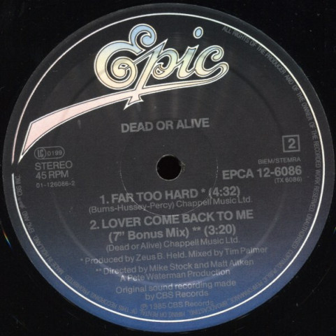 Dead Or Alive - Lover Come Back To Me (Extended Version) (1985) [12"]