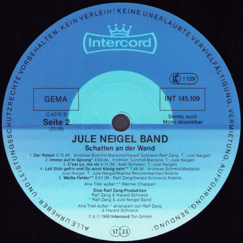 Jule Neigel Band - Schatten An Der Wand (1988) [1LP]