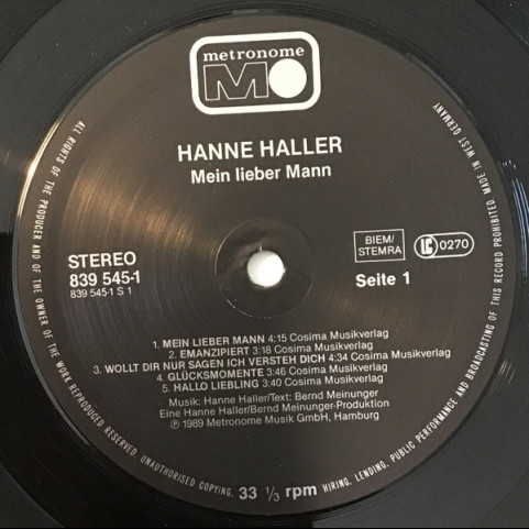 Hanne Haller - Mein Lieber Mann (1989) [1LP]