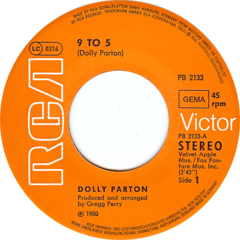 Dolly Parton - 9 To 5 (1980) [7"]