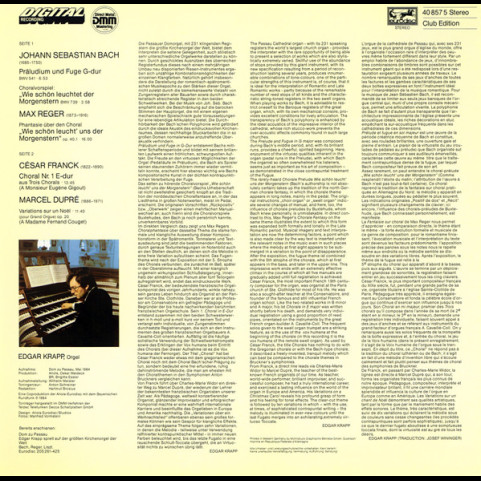 Johann Sebastian Bach, Max Reger, César Franck, Marcel Dupré - Edgar Krapp - Wie Schön Leuchtet Der Morgenstein (1984) [1LP]