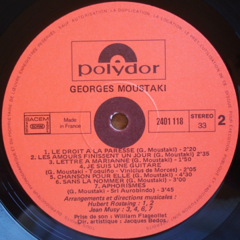Georges Moustaki - Moustaki (1974) [1LP]