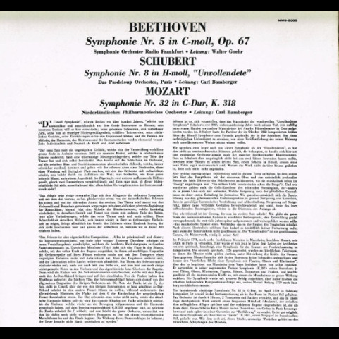Wolfgang Amadeus Mozart, Franz Schubert, Ludwig van Beethoven - 3 Symphonien - Mozart: Symphonie Nr. 32 In G-Dur, K. 318, Schubert: Symphonie Nr. 8 “Unvollendete”, Beethoven: Symphonie Nr. 5 [1LP]
