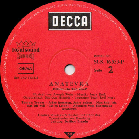 Shmuel Rodensky - Anatevka (Deutsche Originalaufnahme) (1968) [1LP]