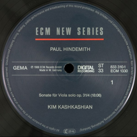 Paul Hindemith, Kim Kashkashian, Robert Levin - Sonatas For Viola / Piano And Viola Alone (1988) [3LP]