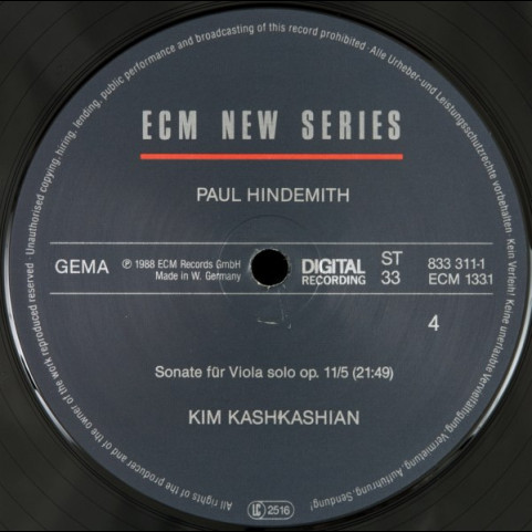 Paul Hindemith, Kim Kashkashian, Robert Levin - Sonatas For Viola / Piano And Viola Alone (1988) [3LP]