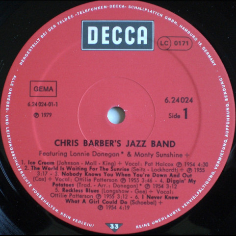 Chris Barber's Jazz Band Featuring Lonnie Donegan & Monty Sunshine - Chris Barber's Jazzband Featuring Lonnie Donegan & Monty Sunshine (1979) [1LP]