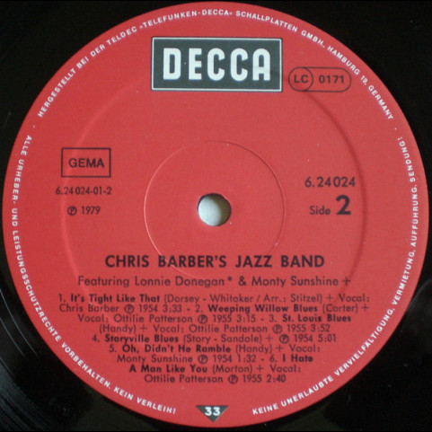 Chris Barber's Jazz Band Featuring Lonnie Donegan & Monty Sunshine - Chris Barber's Jazzband Featuring Lonnie Donegan & Monty Sunshine (1979) [1LP]