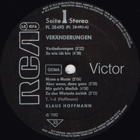 Klaus Hoffmann - Veränderungen (1982) [1LP]
