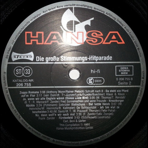 Various - Die Grosse Stimmungs- Hitparade (1984) [1LP]
