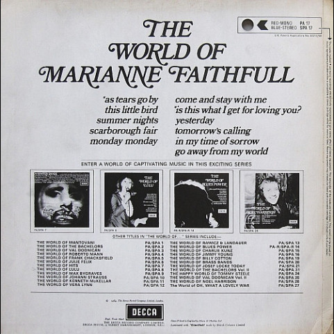Marianne Faithfull - The World Of Marianne Faithfull (1969) [1LP]