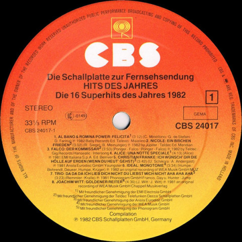 Various - Hits Des Jahres - Die Schallplatte Zur Fernsehsendung - Superhits Des Jahres 1982 (1982) [1LP]