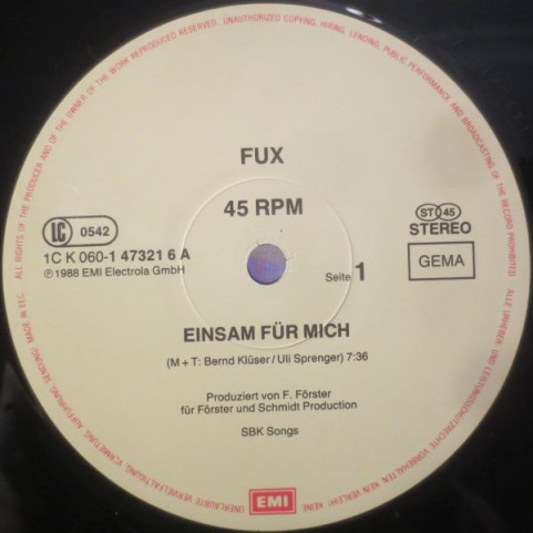Fux - Einsam Für Mich (1988) [12"]