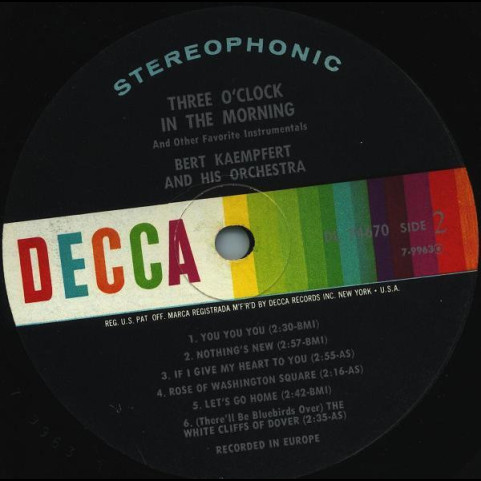 Bert Kaempfert & His Orchestra - Three O'Clock In The Morning And Other Favorite Instrumentals (1965) [1LP]