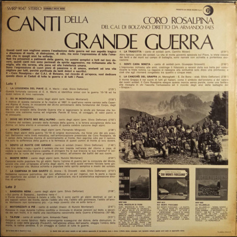 Coro Rosalpina - Canti Della Grande Guerra (1968) [1LP]