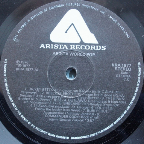 Various - Arista World Pop (1977) [1LP]