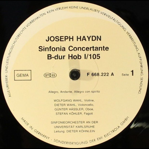 Joseph Haydn, Sinfonieorchester An Der Universität Karlsruhe Und Kammerorchester An Der Universität Karlsruhe Leitung Dieter Köhnlein (2) - Sinfonia Concertante B-Dur, HOB I/105 / Sinfonie Nr. 22, Es-Dur, HOB I/22 »Der Philosoph« [1LP]