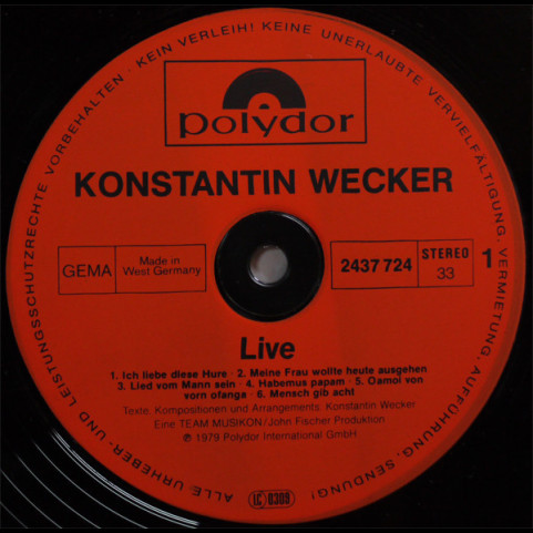 Konstantin Wecker - Live (1979) [2LP]