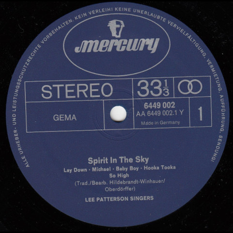 Lee Patterson Singers - Spirit In The Sky (1975) [1LP]