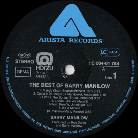 Barry Manilow - The Best Of Barry Manilow (1978) [1LP]