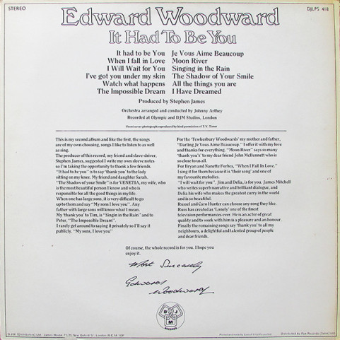 Edward Woodward - It Had To Be You (1971) [1LP]