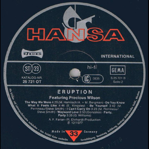 Eruption (4) Featuring Precious Wilson - Eruption (1977) [1LP]
