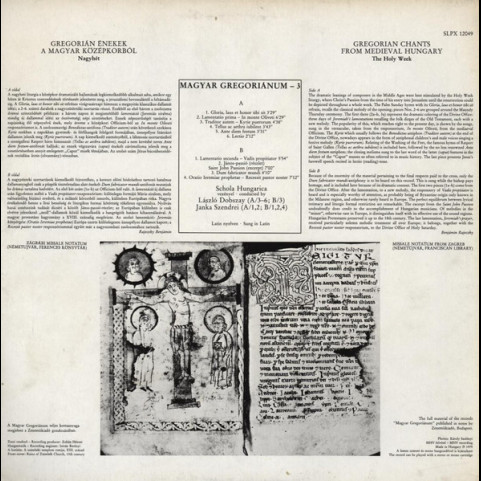 Schola Hungarica - Magyar Gregoriánum 3 (Gregorian Chants From Hungary) (1979) [1LP]