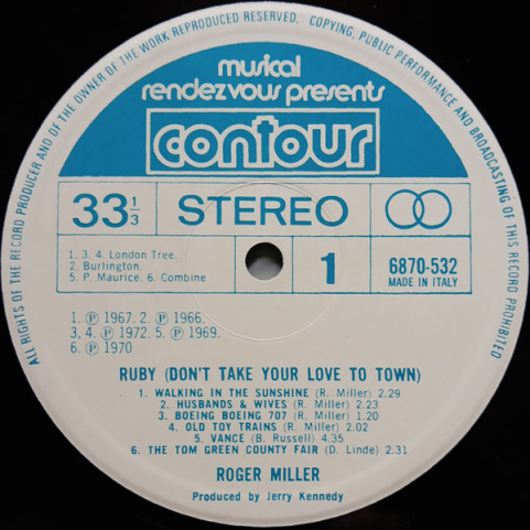 Roger Miller - Ruby (Don't Take Your Love To Town) (1972) [1LP]