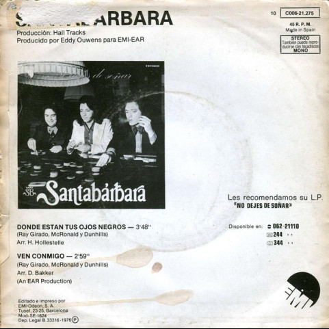 Santabarbara - Donde Están Tus Ojos Negros (1976) [7"]