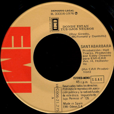 Santabarbara - Donde Están Tus Ojos Negros (1976) [7"]