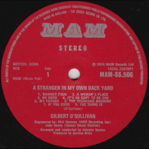 Gilbert O'Sullivan - A Stranger In My Own Back Yard (1974) [1LP]