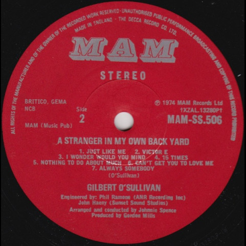 Gilbert O'Sullivan - A Stranger In My Own Back Yard (1974) [1LP]