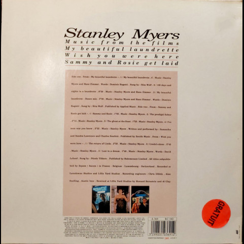 Stanley Myers - Music From The Films My Beautiful Laundrette/Wish You Were Here/Sammy And Rosie Get Laid (1988) [1LP]