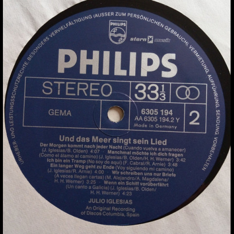 Julio Iglesias - Und Das Meer Singt Sein Lied (1976) [1LP]