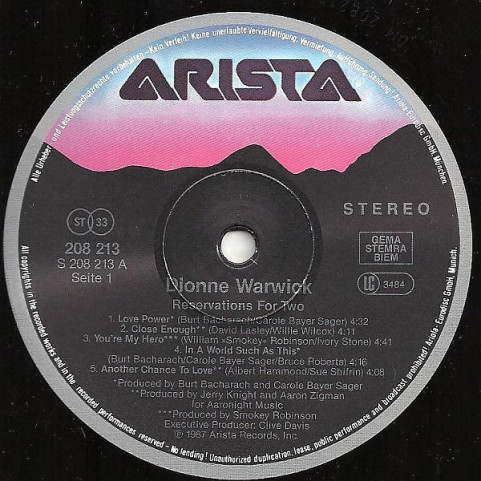 Dionne Warwick - Reservations For Two (1987) [1LP]