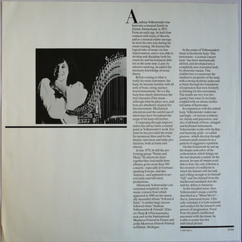 Andreas Vollenweider - ... Behind The Gardens - Behind The Wall - Under The Tree ... (1981) [1LP]