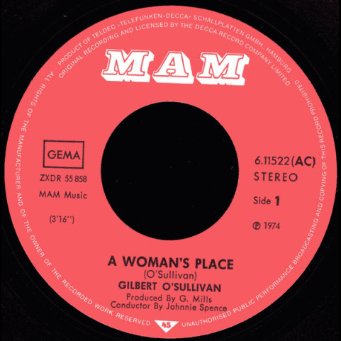 Gilbert O'Sullivan - A Woman's Place (1974) [7"]