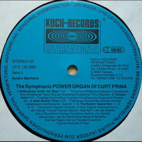 Curt Prina - The Symphonic Power Organ Of Curt Prina [1LP]