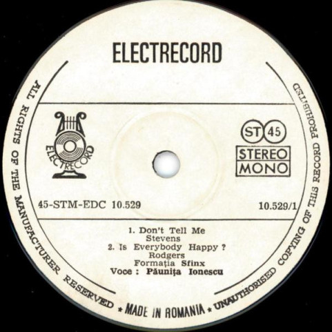 Păunița Ionescu - Don't Tell Me / Is Everybody Happy ? / So Long (1976) [7"]