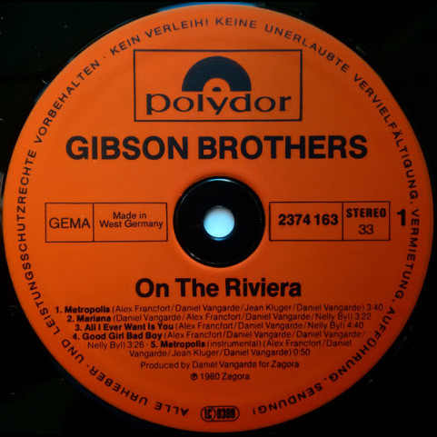 Gibson Brothers - On The Riviera (1980) [1LP]