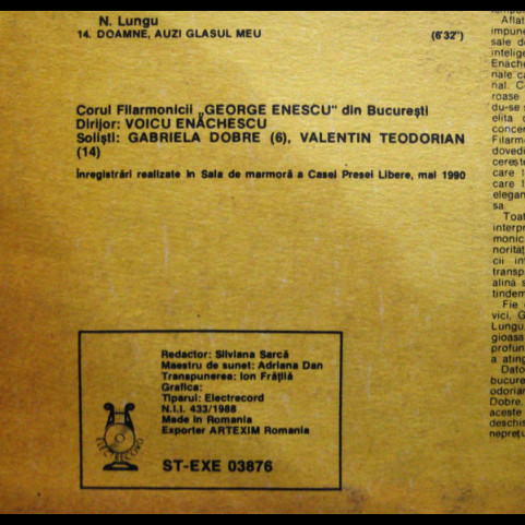 Corul Filarmonicii „George Enescu” dirijor Voicu Enăchescu - Colinde Și Concerte Religioase (1991) [1LP]