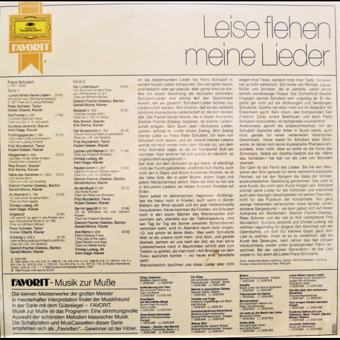 Franz Schubert - Gundula Janowitz • Christa Ludwig • Rita Streich • Dietrich Fischer-Dieskau • Peter Schreier Und Fritz Wunderlich - Leise Flehen Meine Lieder (1980) [1LP]