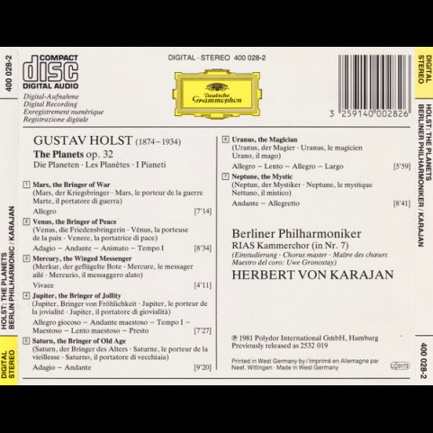 Gustav Holst - Berliner Philharmoniker, Herbert von Karajan - The Planets (1983) [1CD]