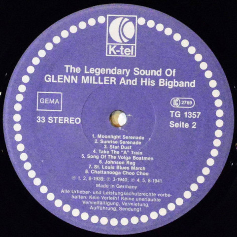 Glenn Miller - The Legendary Sound Of Glenn Miller And His Bigband (1981) [1LP]